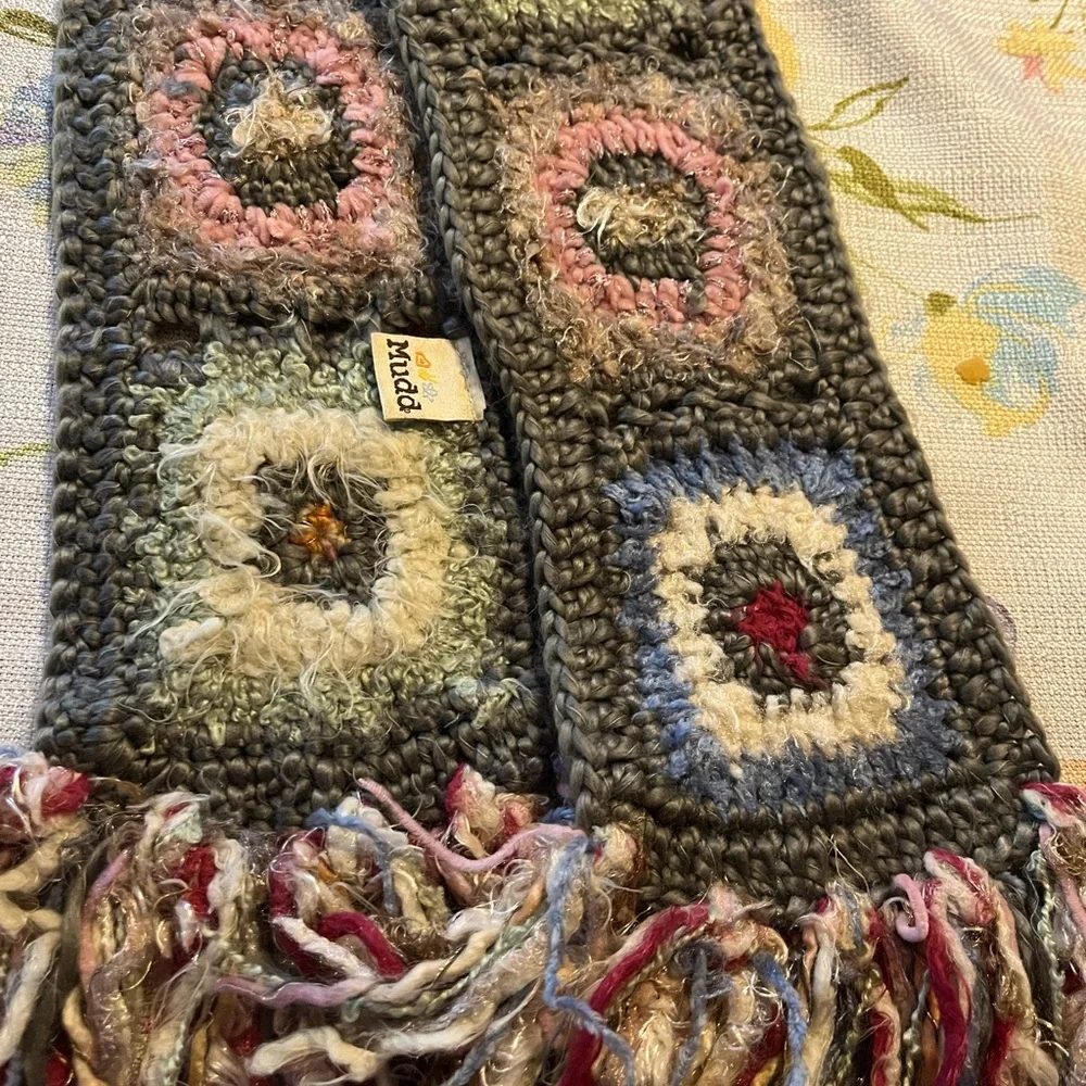 Mudd Colorful Crochet Scarf with Fringe - Picture 1 of 3